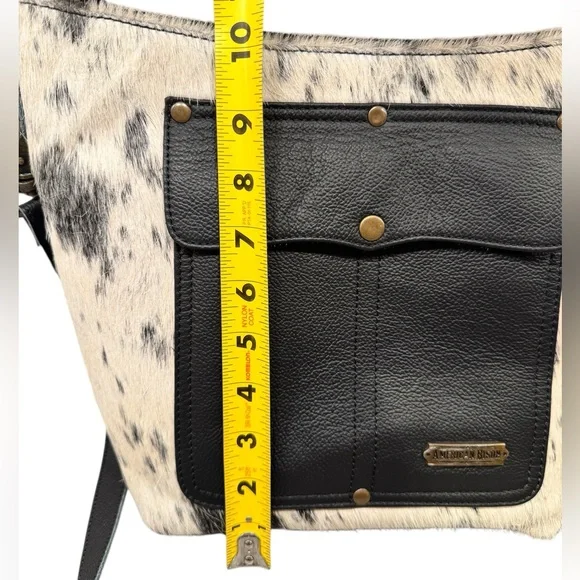 AMERICAN BISON Hair in black & cream and Leather Crossbody Shoulder Bag - Picture 11 of 14